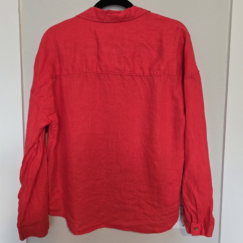 Rachel Zoe Linen Coral Button Down Shirt Size Medium - Picture 4 of 4